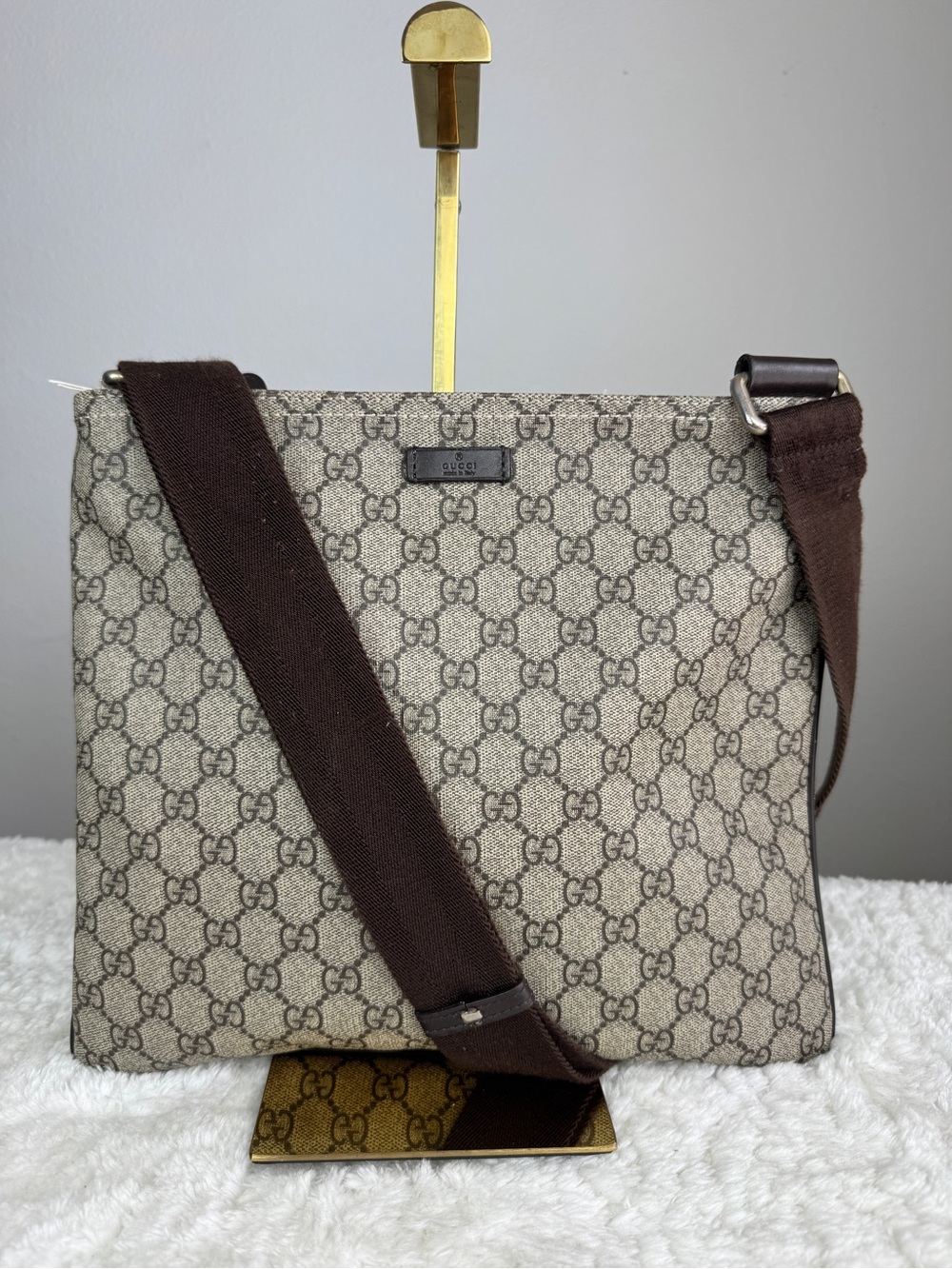 Gucci Flat GG Supreme Brown GG Canvas Crossbody Bag